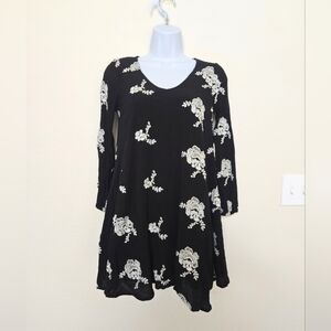 Altar'd State Embroidered Floral Babydoll Mini Black Dress size XS